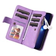 thumbnail image 4 of Zipper Wallet Case for iPhone 13 Pro Large Capacity Card Slots Holder Magnetic Clasp Cover, Luxury PU Leather Anti-Shock Flip Folio Case with Kickstand Wrist Strap Handbag Protective Case,Purple, 4 of 9