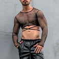 thumbnail image 6 of RYDCOT Men's See Through Fishnet Hollow Out Mesh Long Sleeve Sheer Crop Tops Party Club Top Black, 6 of 6