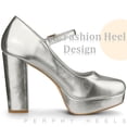 thumbnail image 4 of Plataforma Mary Janes Chunky Heels Pumps para Mujer Plateado US 9, 4 of 5