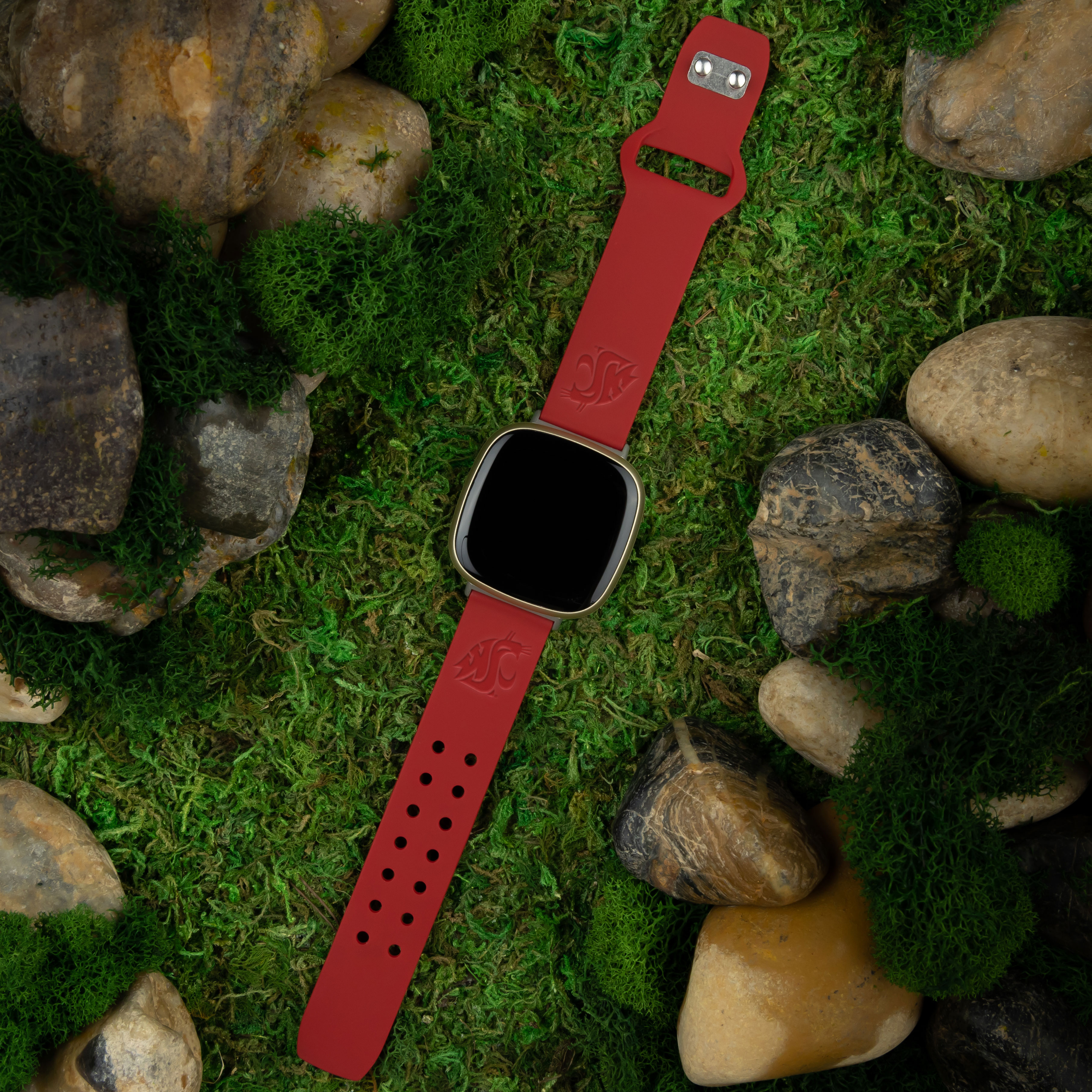 Washington State Engraved Silicone Unisex Watch Band for Fitbit Versa 3 and Sense (Crimson) by Affinity Bands