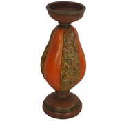 12.5" Rustic Pumpkin and Glittery Autumn Leaf Pillar Candle Holder