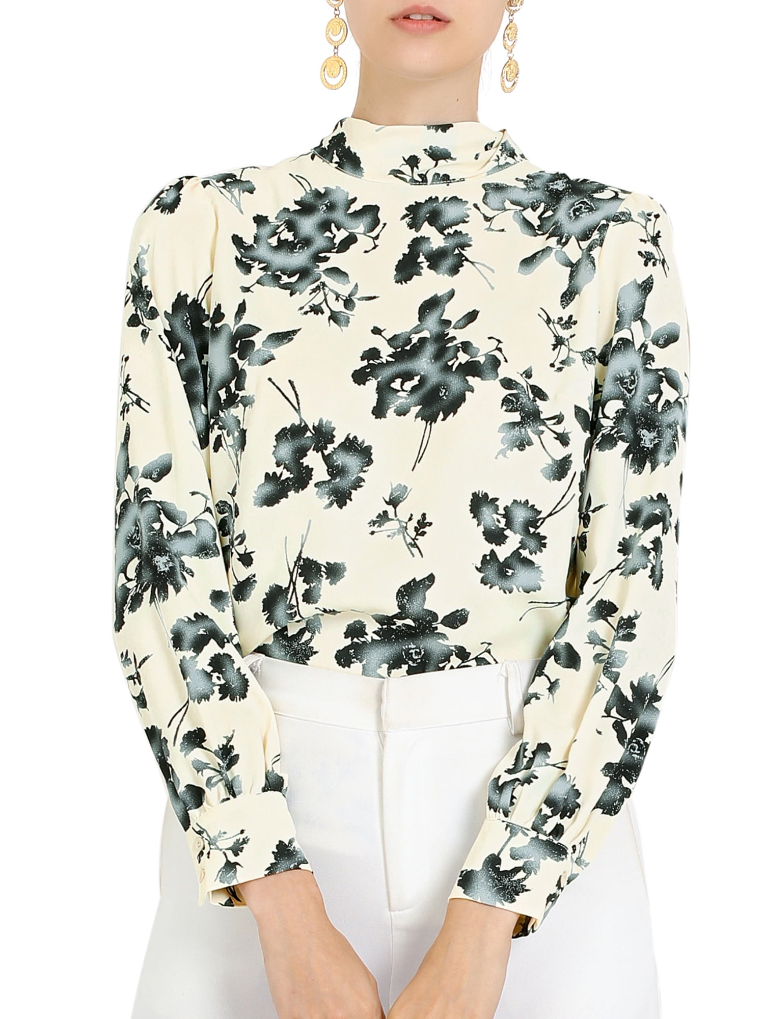 Unique Bargains Women�s Tie Back Long Sleeve Mock Neck