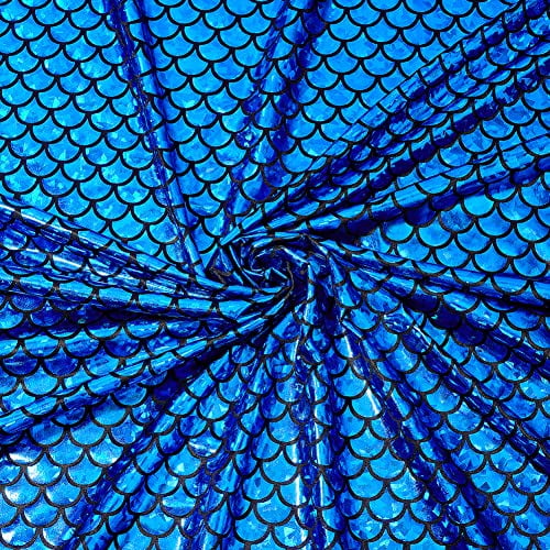 1m Dark Cyan Hologram 2 Way Stretch Fish Scale Fabric Sparkly Spandex Mermaid Printed Fish Scale Stretch Fabric