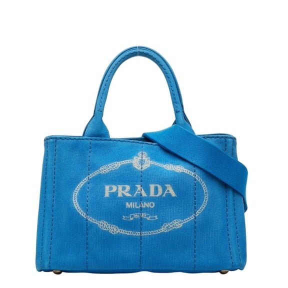 Pre-Owned Prada Triangle Logo Plate Canapa Mini Handbag Shoulder Bag 2WAY B2439G Light Blue...