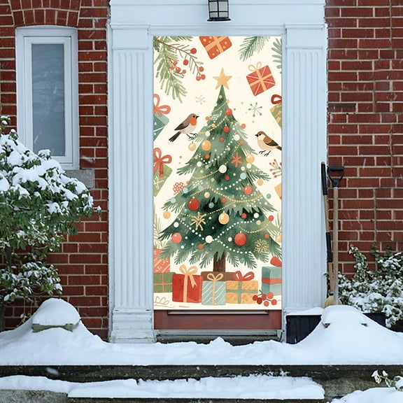 kladzum Christmas Door Cover Decorations Door Curtains Christmas Scene Layout Background Covers Waterproof Wrinkle Door Curtains Resuable Doors Cover for Christmas Holiday Party Decor