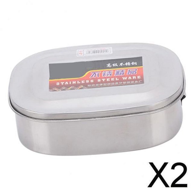 2x Rectángulo de Material Acero Inoxidable Kid Student Tiffin Picnic Food Container 2 piezas