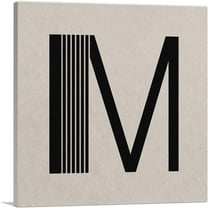 ARTCANVAS Beige Black Line Alphabet Letter M Canvas Art Print - Size: 18" x 18" (0.75" Deep)