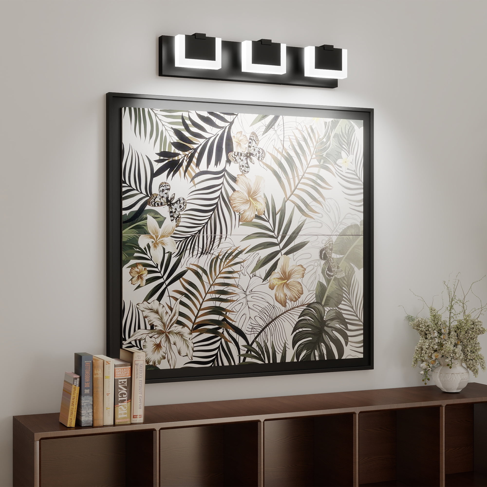 3 Lights Modern Black Vanity Light Up and Down, 22 in Black LED Vanity Light Fixtures Bathroom Wall Light Over Mirror 6000K