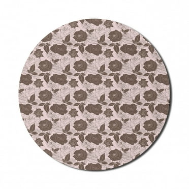 Rose Mouse Pad for Computers, Floral Spring Pattern with Contrast Rose Petals Overlapping Each Other, Round Non-Slip Thick Rubber Modern Mousepad, 8" Round, Dark Taupe and Baby Pink, by Ambesonne