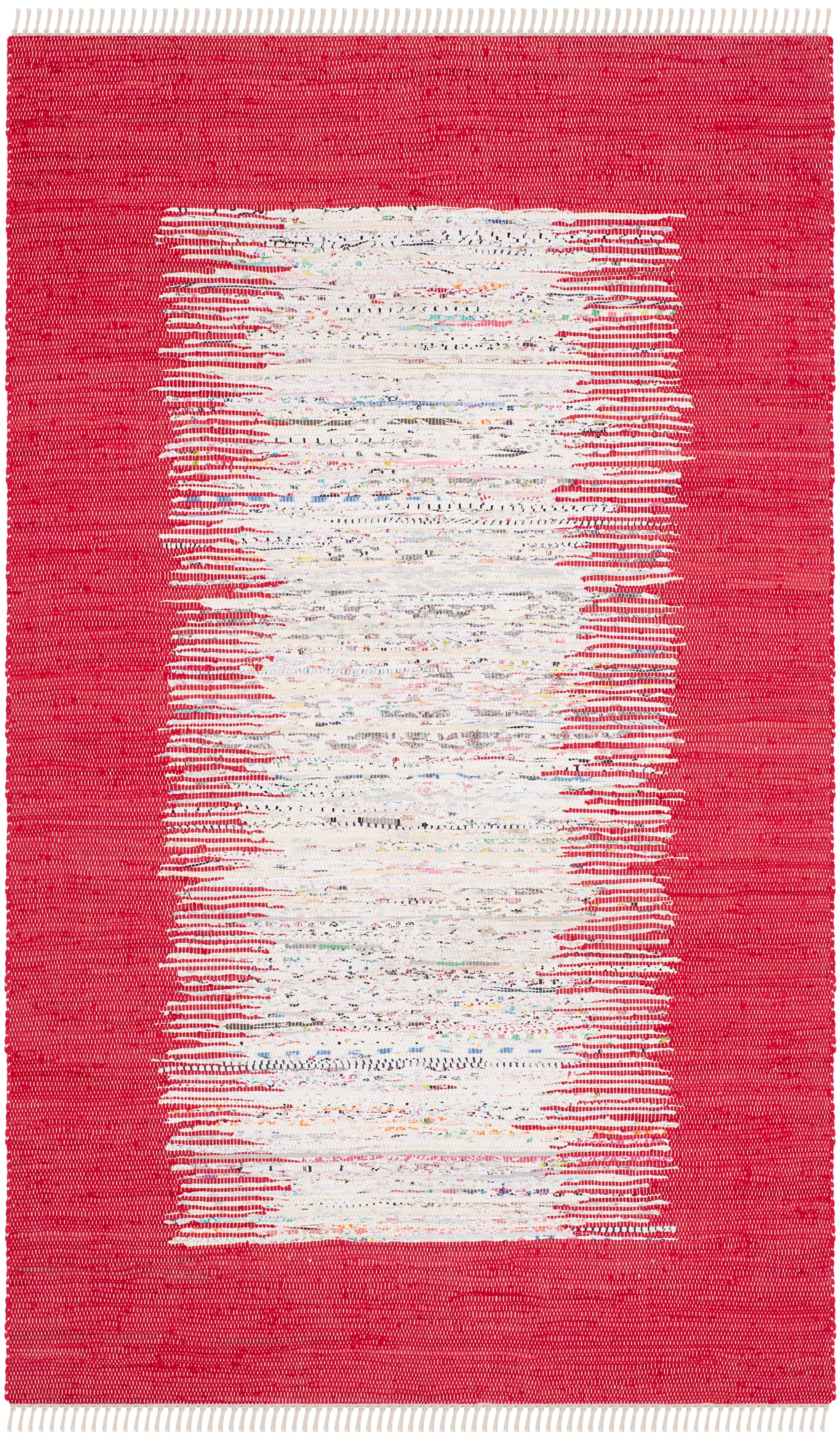 SAFAVIEH Montauk Tennyson Braided Border Cotton Area Rug, Ivory/Red, 3' x 5'