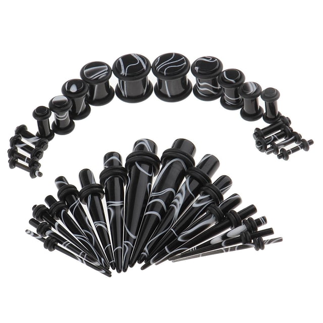 de 32 piezas de conos 14G - 0G Conos de acrílico con tapones para los oídos de acrílico B-negro jinwen Kit de estiramiento de medidores de oído