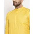 thumbnail image 3 of eloria Men's Traditional Yellow Solid Cotton Blend Mandarin Neck Straight Kurta with Churidar, 3 of 7