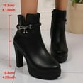thumbnail image 2 of Women's Platform Ankle Boots Elegant Leather Glitter Chain Winter Dress Booties Round Toe Side Zipper High Heels Black Size 7, 2 of 6