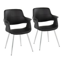 LumiSource Chrome Metal, Black PU Vintage Flair Chair - Set of 2