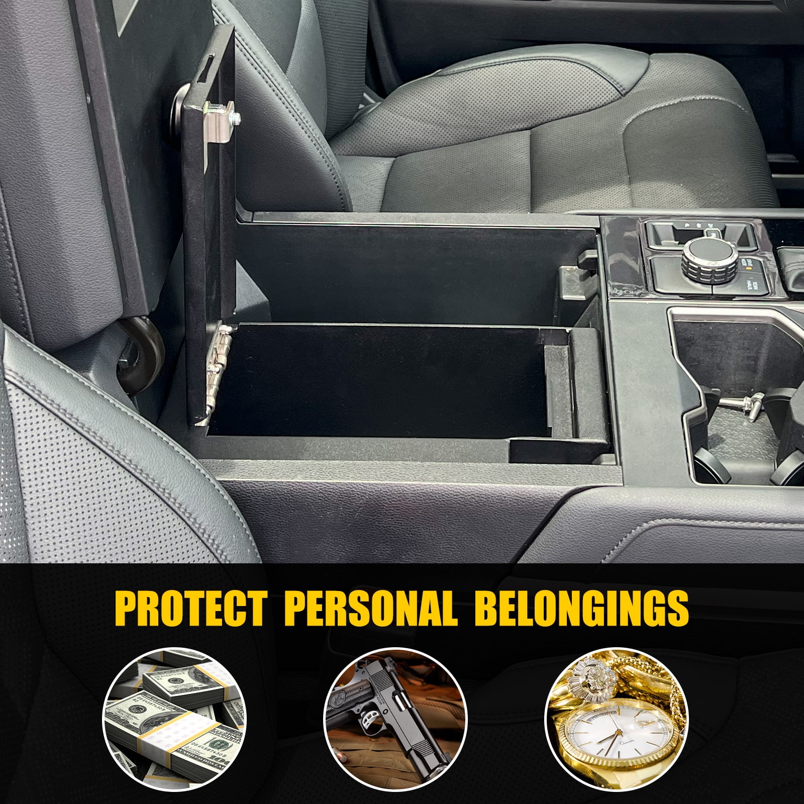 3mirrors Center Console Safe Gun Safe Box with Springs Hinge Compatible with Toyota Tundra 2022-2024 & Sequoia 2023-2024