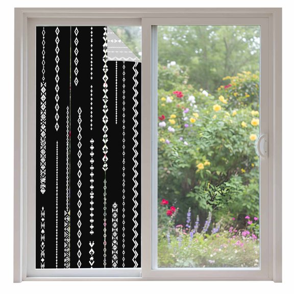 White Vertical Diamond Columns Window Privacy Film Vintage Minimalist Stripe Black Decorative Glass Window Film UV Blocking Static Cling Non-Adhesive Sticker Covering for Home Door 35.4x78.7 inches