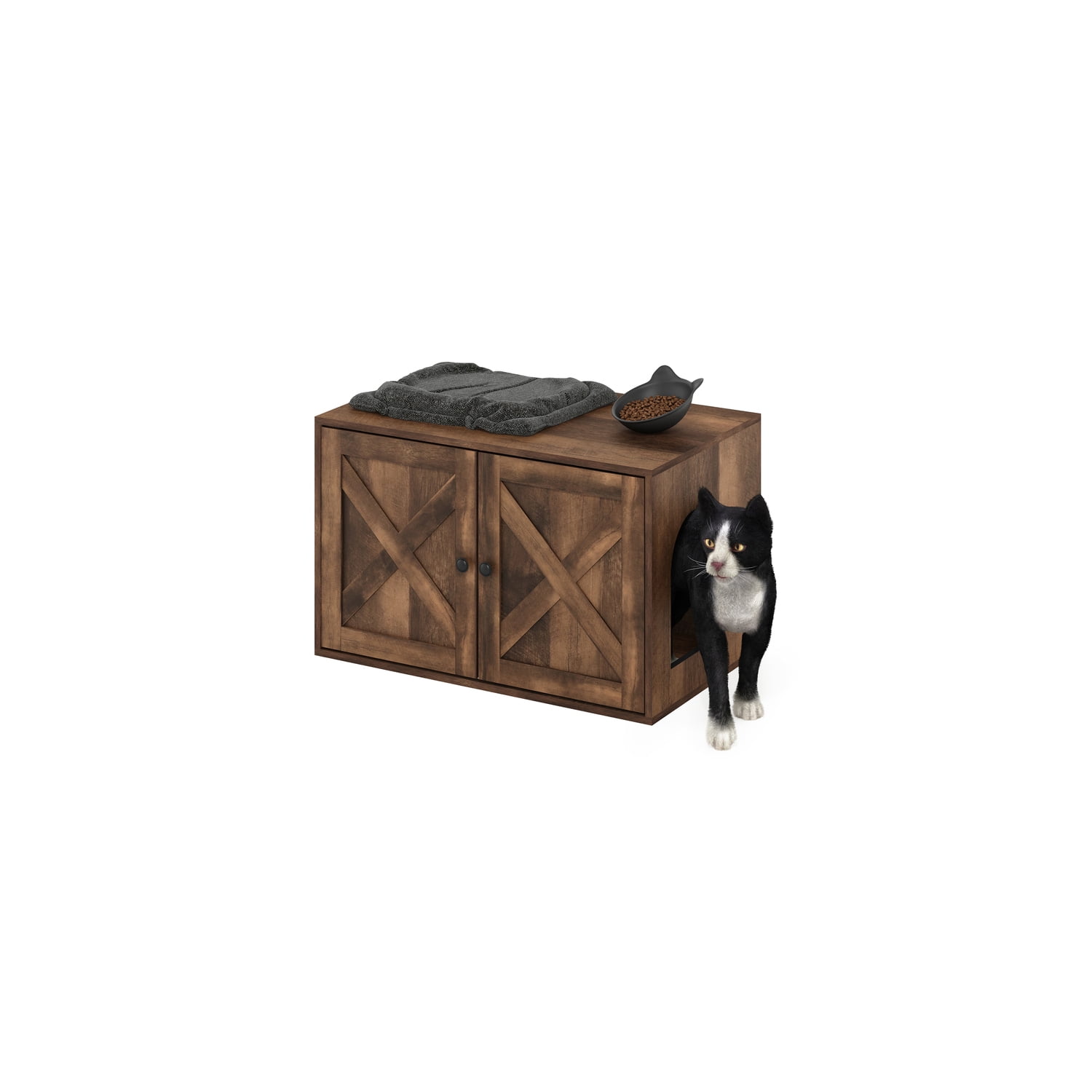 Cat Litter Box Enclosure - Rustic Brown - Hidden Litter Box with Magnet Door