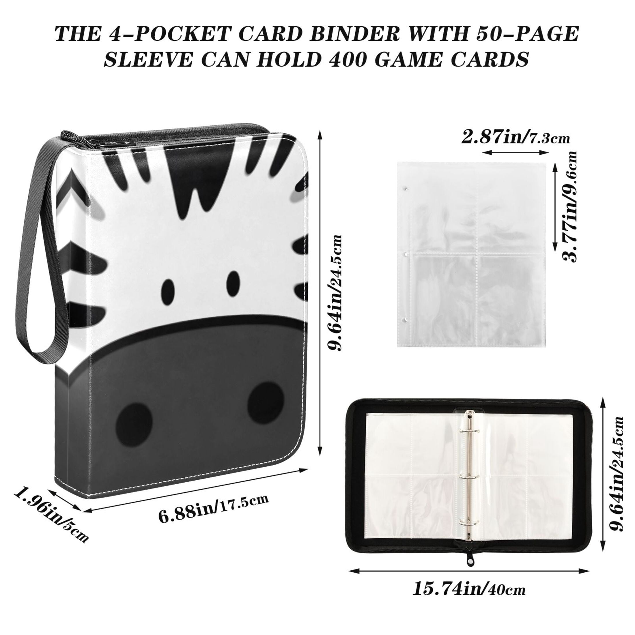 ALAZA Funny Zebra Face Trading Card Binder 4 Pocket Cards Collection Album 400 Folder Holder