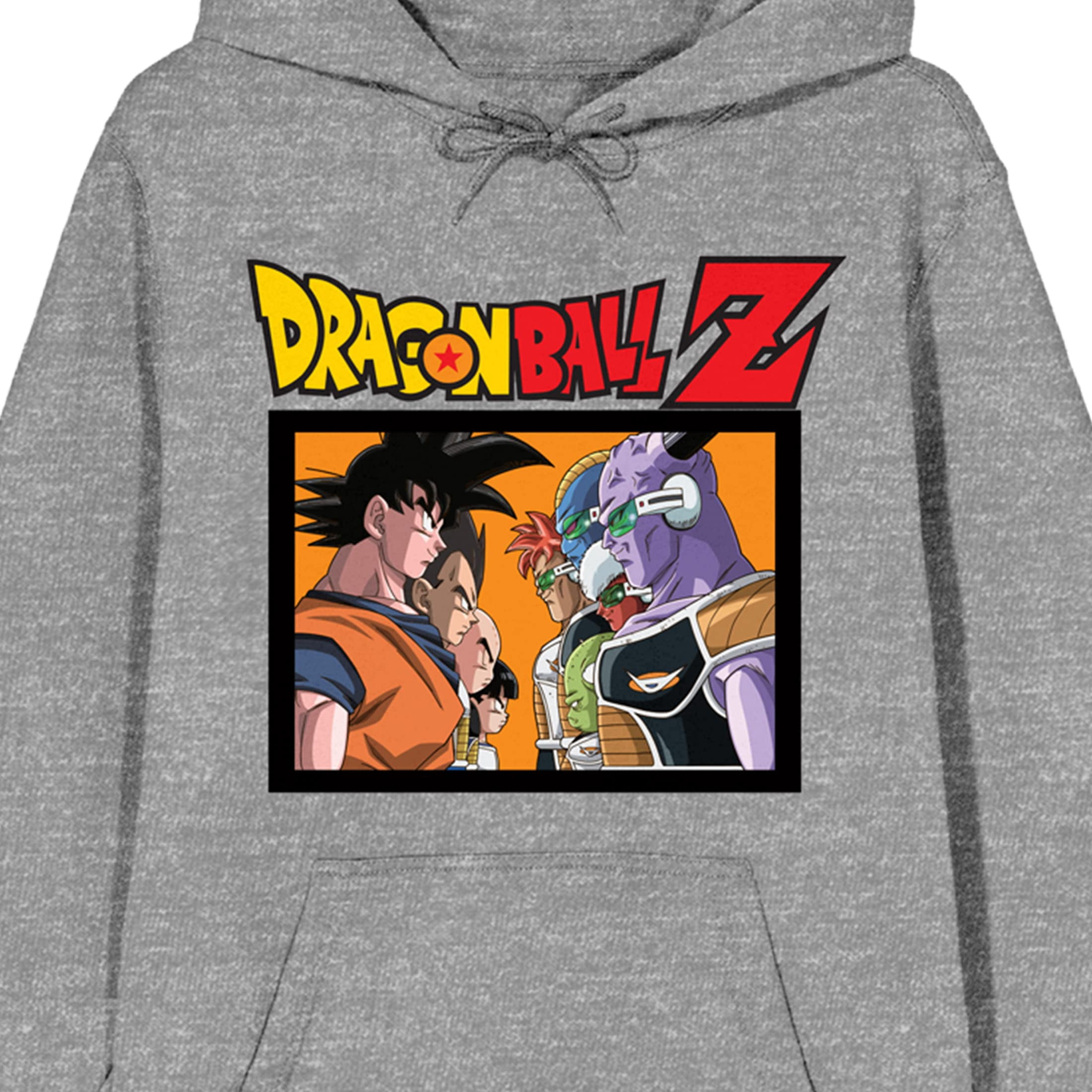 Dragon Ball Z Group Art Long Sleeve Gray Heather Adult Hooded Sweatshirt-Medium