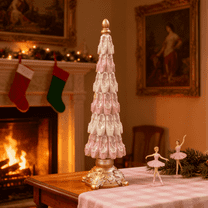 7.87in Ballet Ornament, Dancing Christmas Tree Ballerina Shoe Ornament in Blush Pink Color with Premium Glitter Finish for Elegant Seasonal Tabletop Display Dancing Christmas Tree | Pink