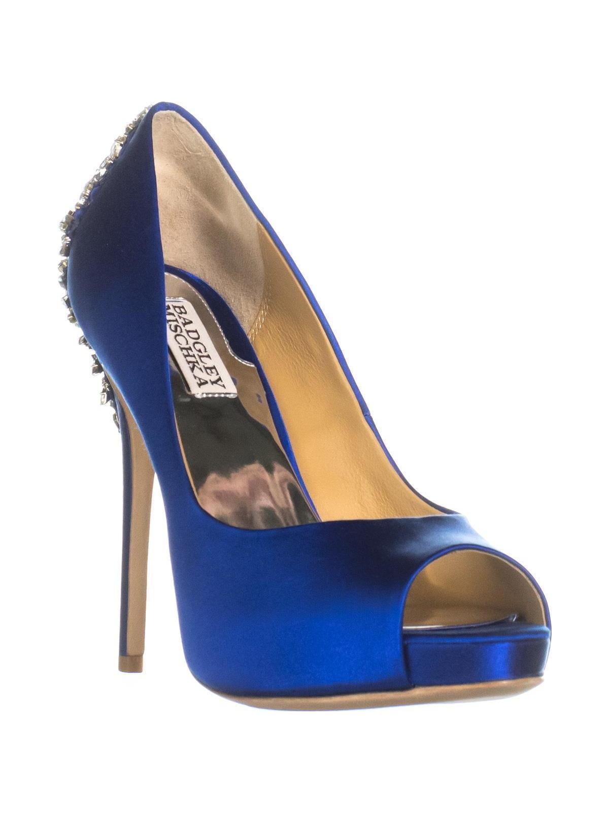 Womens Badgley Mischka Kiara Jeweled Heel Platform Peep Toe Pumps ...