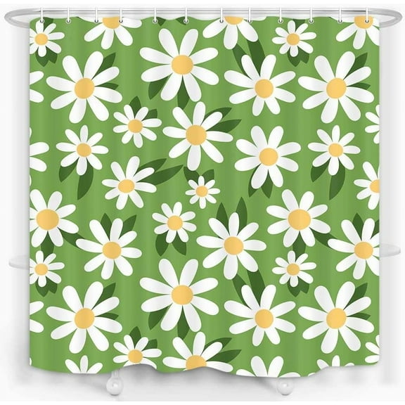 Cute Flower Shower Curtain, Vintage Hippie Funky 70s Sun Flowers Shower Curtains for Bathroom Decor, Pastel Flora Groovy Boho Aesthetic Girls Shower Curtain with 12 Hooks, 70X70IN (Green, 60X70)