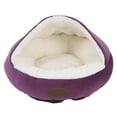 thumbnail image 1 of Nido para mascotas con forma de concha, cómodo y cálido nido de felpa para perros pequeños, cama semicerrada para gatos, color morado, con techo rígido., 1 of 14