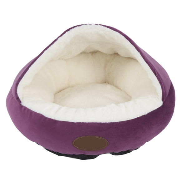 Nido para mascotas con forma de concha, cómodo y cálido nido de felpa para perros pequeños, cama semicerrada para gatos, color morado, con techo rígido.
