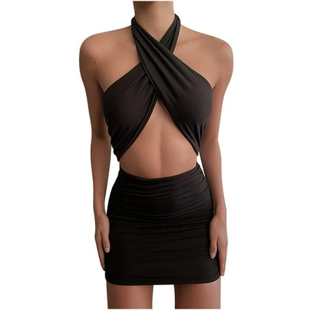 

Inkach Womens Halter Slim Hollow Hip Dress