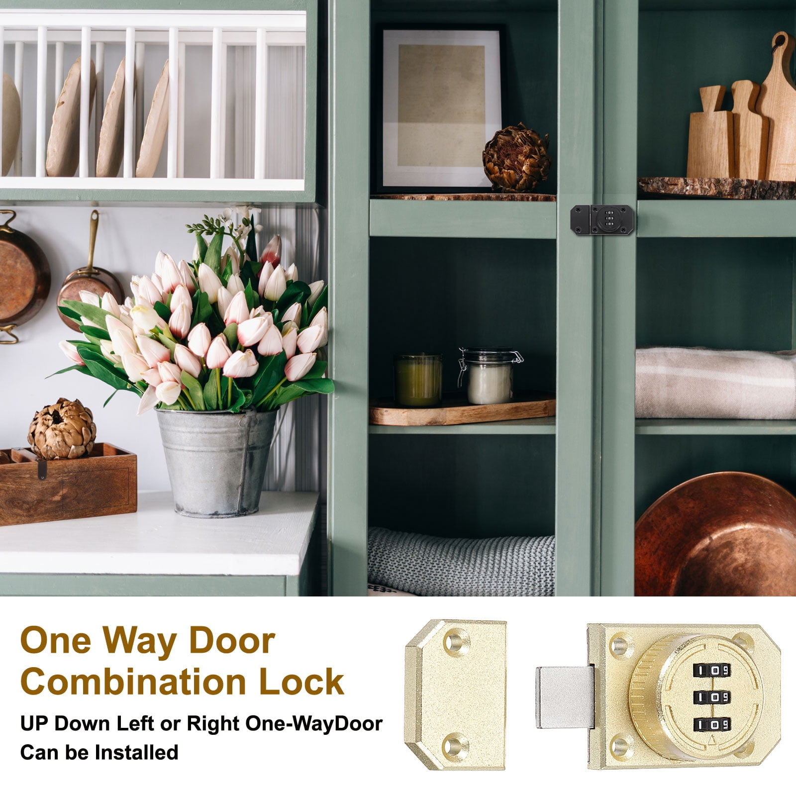 Combination Cabinet Lock, Zinc Alloy Mechanical Keyless Safety Door Latch, Gold 2 Pcs