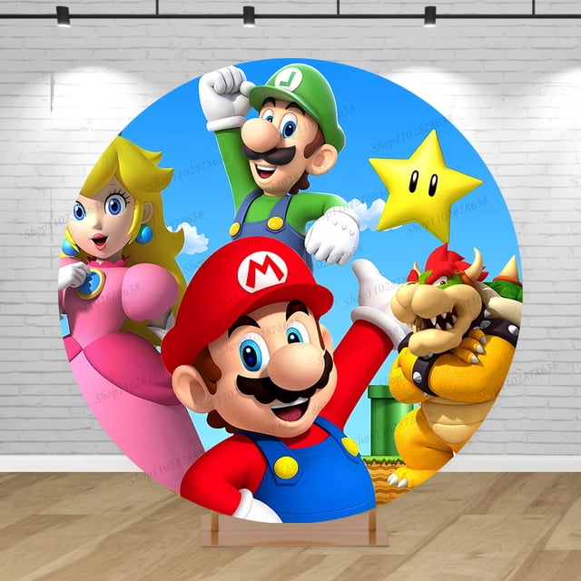 Fondo de Super Mario con cubiertas redondas, decoración para fiesta de cumpleaños de niños, desafío, hermano, cilindro, accesorio fotográfico, pancarta