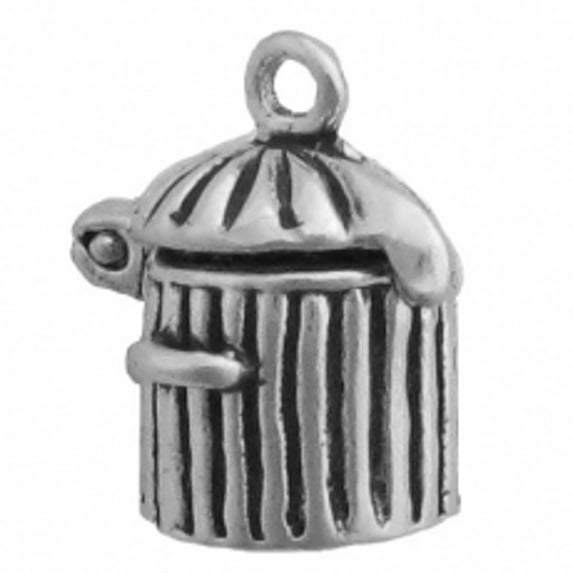 Sterling Silver 18" 1.2mm Box Chain 3D Moveable Garbage Can Lid Cat Inside Pendant Necklace