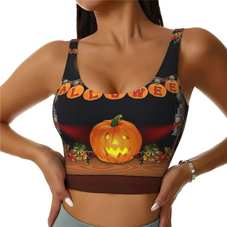 Jgfou Halloween Decoration Print Womens Sports Bra - Padded Workout Sports Bras Crop Tank Top