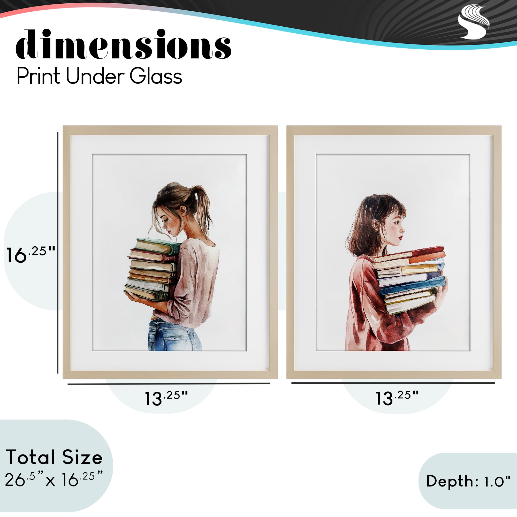 Stupell Industries Girls & Library Book Stacks 2 Piece Birch Framed Print Under Glass Set, design by Svetlana Aleynikova