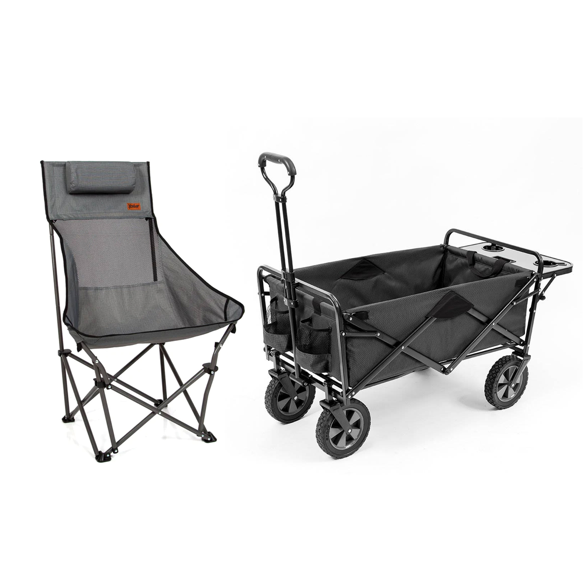 Mac Sports Folding Utility Cart w/ Table, Gray, and XP Camping Chair
