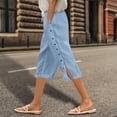 thumbnail image 2 of vigerkar Pants for Women Side Button Capri Pants Casual Loose Fit Lounge Beach Pant with Pockets (Light Blue, M), 2 of 5