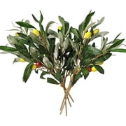 Artificial Olive Leaves Branches (5pcs) and Stems with Fruit | Greenery for Vases | Faux Tree Plants | Fake Olives Leaf Spray | Home Kitchen Party Plastic Decor AF43