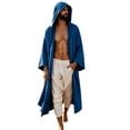 thumbnail image 2 of HuangHuanChen Mens Renaissance Shawl Cape Medieval Samurai Cloak Warrior Ren Faire Men's Oversized Hooded Coat Halloween Cape Men Shawl Collar Lightweight Open Front Drape Kimono Cardigan Blue L, 2 of 4