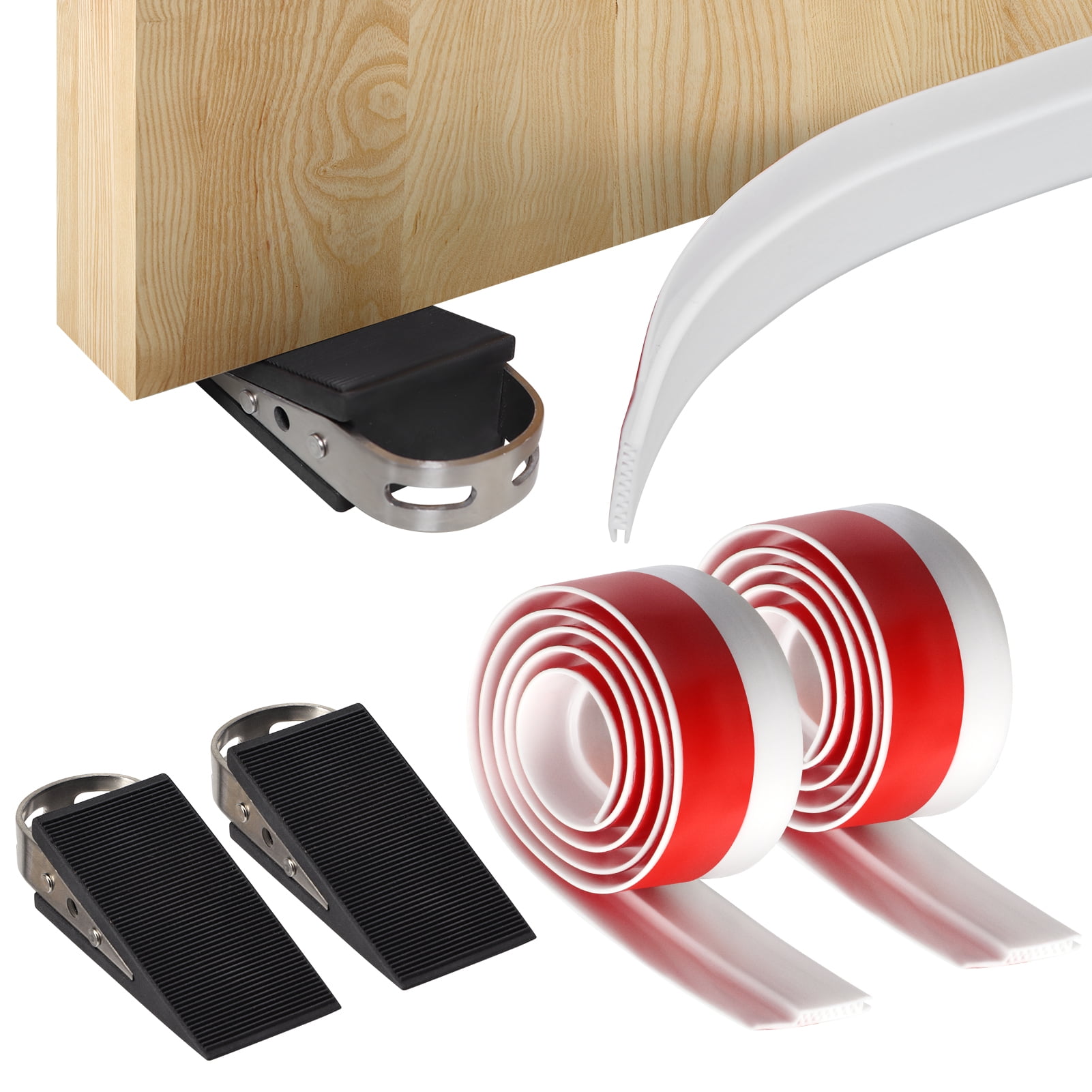 Door Draft Stopper Weather Stripping Door Seal Set of 2, White Under