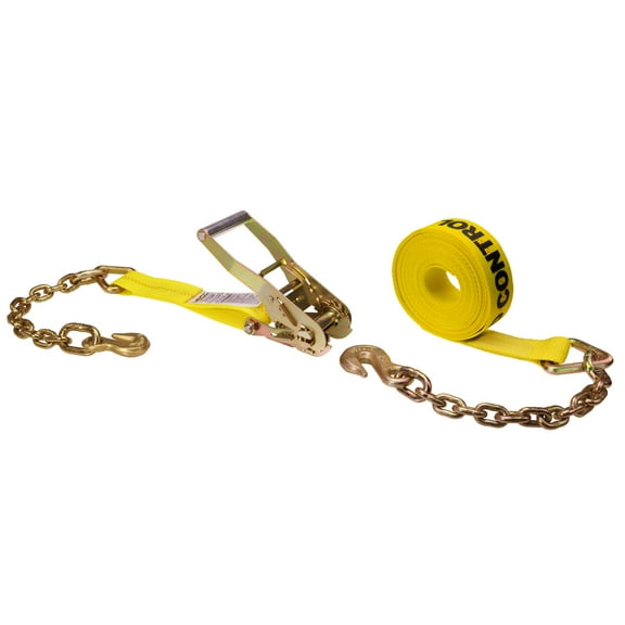 2" x 27' Yellow Ratchet Strap w/ Chain Extension