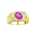 thumbnail image 1 of RYLOS Men's Rings 14K Yellow Gold Cabochone Gemstone & Diamond Designer Star Ruby Rings For Men Size 13, 1 of 7