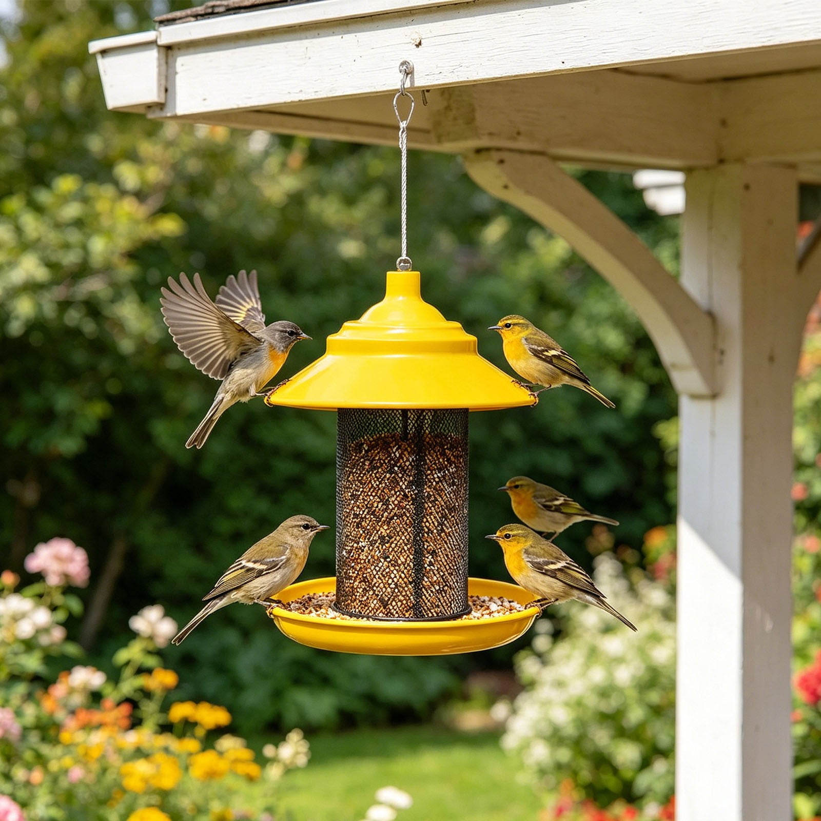 Metal Mesh Bird Feeder Squirrel-Proof Wild Bird Hanging Feeding Station with Perch Large Capacity Thistle Feeder for Goldfinches and Small Wild Birds