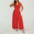 thumbnail image 2 of Tthxqing Sleeveless Jumpsuits for Women Causal Plus Size High Waist Smocked Wide Leg Bottoms Summer Deep V Neck One Piece Dressy Rompers Red XXL, 2 of 3