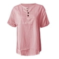 thumbnail image 4 of Xiaoxatg Womens T Shirts, Casual Solid Color Button Front Short Sleeve Top with Striped Detail for Everyday Wear Womens T-Shirts Red L, 4 of 5