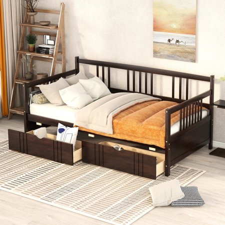 Solid Wood Twin Daybed In Color Scheme - Enhances Bedroom Ambiance Size With Construction Extra Storage Drawers For A Tidy Space