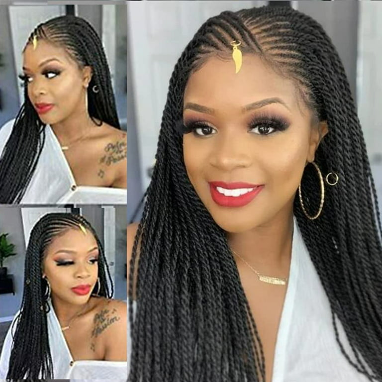 Box Braided Wig For Black Women Side Parting with Baby Hair Synthetic Lace  Front Braid Wigs Glueless Micro Cornrow Fully Hand Twist Braids Wig 