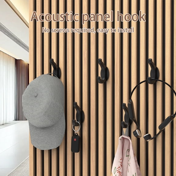 Acoustic Panel Wall Hooks, Decorative Wall Hooks Screw in Sound Panel and Wood Slats, 0.5 in Metal Hanger for Hanging Coat, Hat, Towel, Backpack, Bags, Purse