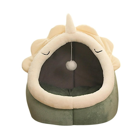 Pet Plush Burrowing Cave Hooded Cat Bed Donut for , Faux Green S