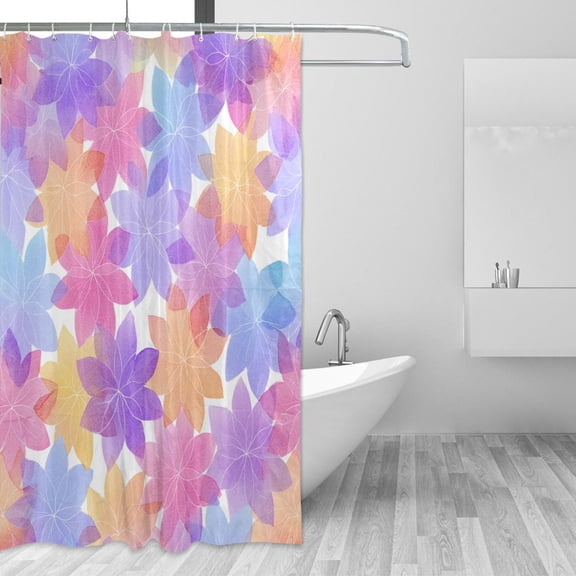 Watercolor Flowers Petals Pastel Tone Shower Curtains with 12 Hooks Waterproof Bathroom Decor 66" x 72"
