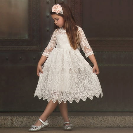 

Tking Fashion Toddler Kids Baby Girl Lace Flower Princess Tulle Party Pageant Dresses Clothes White 140